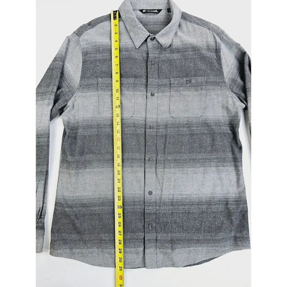 Travis Mathew Size XL Mens Gray Stripe Flannel Long Sleeve Pocket Hem Logo Shirt - Picture 11 of 12